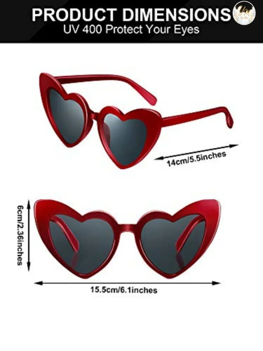 6 Pairs Heart Shaped Sunglasses Cat Eye for Women Bachelorette Party Favor